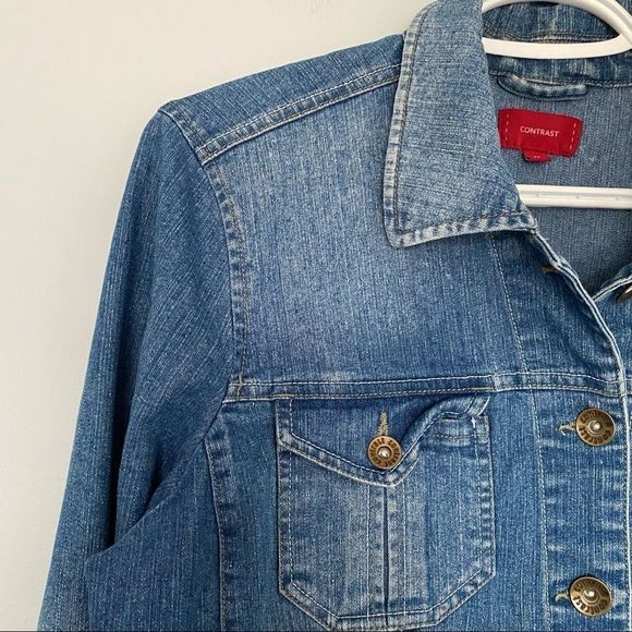 Contrast denim jean jacket blue size 11 VGUC - Picture 2 of 7